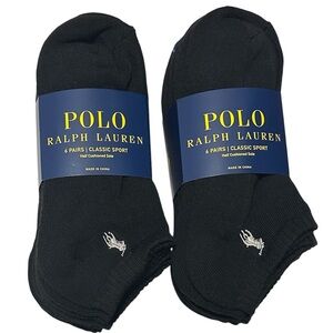 Polo Ralph Lauren Classic Sport 12-Pair Men's Low Cut Socks Black with Gray Pony